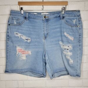 Lane Bryant Mid Rise USA Light Wash Distressed Midi Shorts